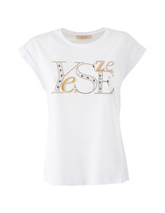 Camiseta manga corta letras pedrería YES-ZEE