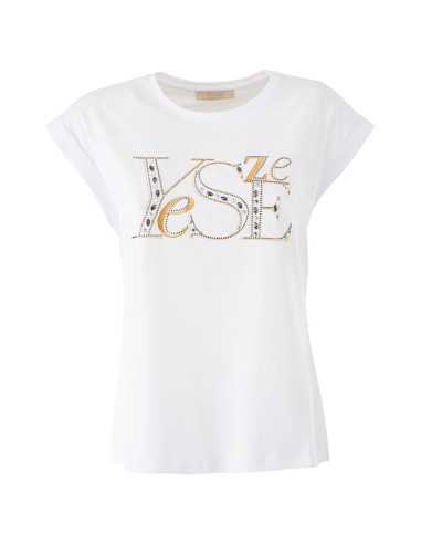 Camiseta manga corta letras pedrería YES-ZEE