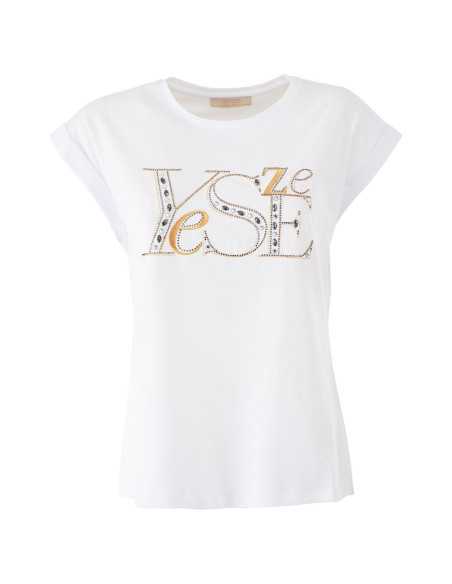 Camiseta manga corta letras pedrería YES-ZEE