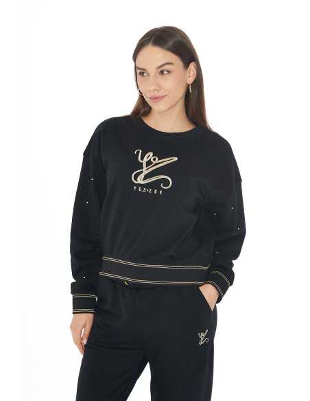 Sudadera cuello redondo letras brillo pedrería YES-ZEE modelo F002 - SN00