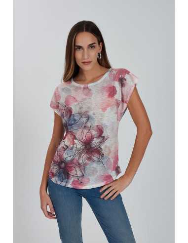 Blusa manga corta estampada flores YES-ZEE modelo 1062 -T243/Y302