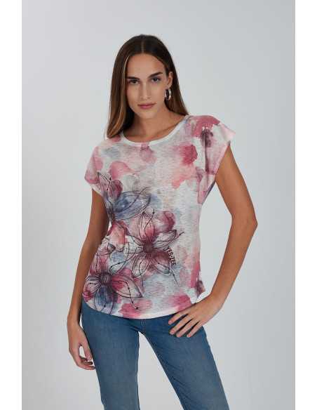 Blusa manga corta estampada flores YES-ZEE modelo 1062 -T243/Y302