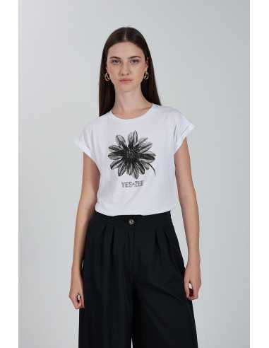 Camiseta manga corta flor pedrería YES-ZEE modelo 1393 - T239/JX00