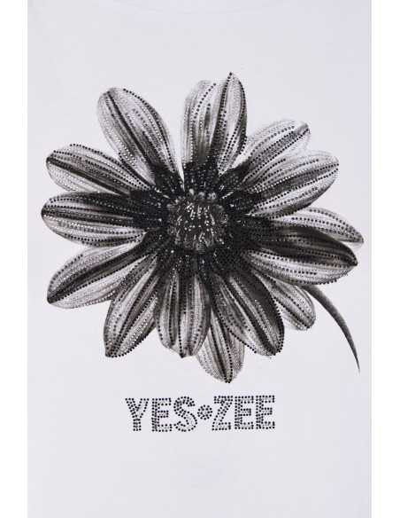 Camiseta manga corta flor pedrería YES-ZEE modelo 1393 - T239/JX00
