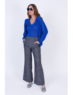 Pantalón ancho goma cintura tejido jaspeado LYLU modelo S2529102