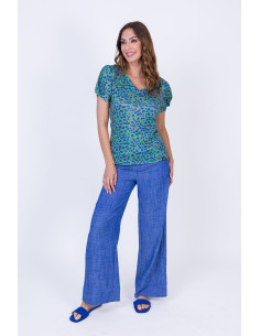 Blusa manga corta estampado cuello pico LYLU modelo S2514101