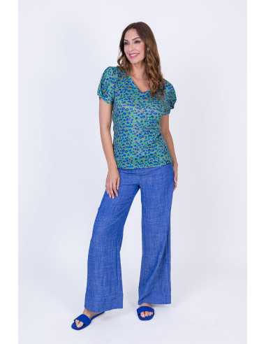 Blusa manga corta estampado cuello pico LYLU modelo S2514101