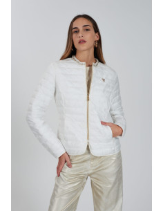 Cazadora pedrería cuello cremallera blanca YES-ZEE modelo G403/K500