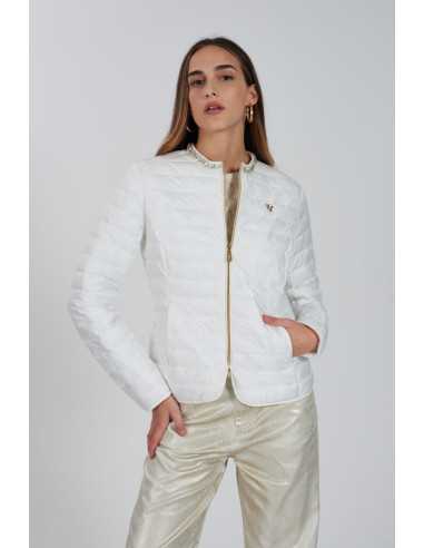 Cazadora pedrería cuello cremallera blanca YES-ZEE modelo G403/K500