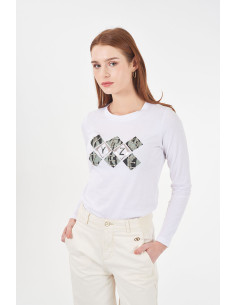 Camiseta manga larga rombos pedrería YES-ZEE modelo 1462 - T011/JX00
