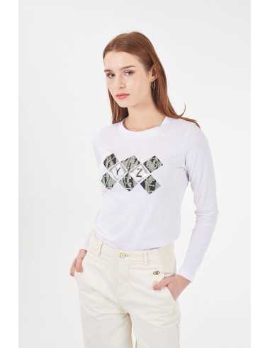 Camiseta manga larga rombos pedrería YES-ZEE modelo 1462 - T011/JX00