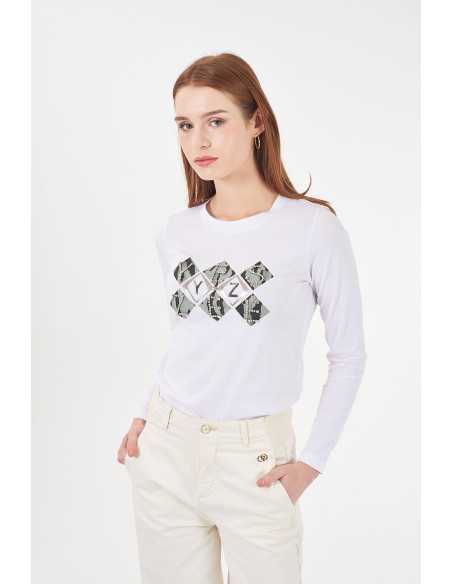 Camiseta manga larga rombos pedrería YES-ZEE modelo 1462 - T011/JX00
