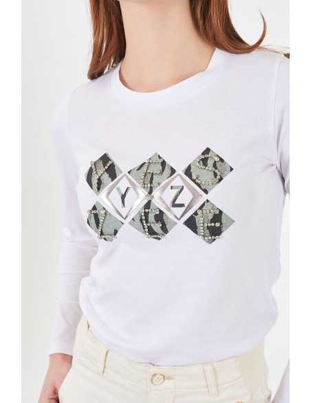 Camiseta manga larga rombos pedrería YES-ZEE modelo 1462 - T011/JX00