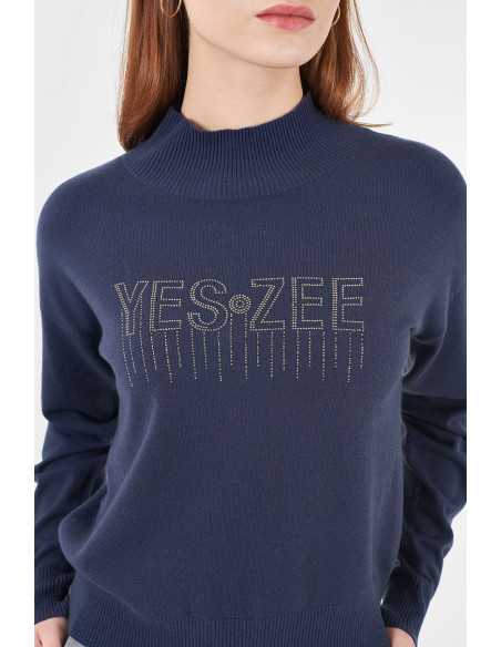 Suéter manga larga punto cuello alto pedrería YES-ZEE modelo 1048 - M050/RU00