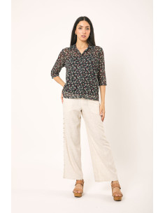 Pantalón largo ancho liso lino bolsillos tachuelas LYLU modelo S2629112 2