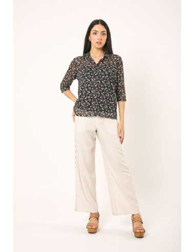Pantalón largo ancho liso lino bolsillos tachuelas LYLU modelo S2629112