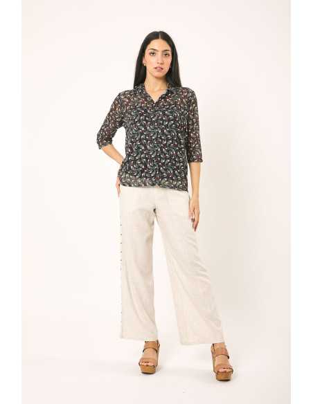 Pantalón largo ancho liso lino bolsillos tachuelas LYLU modelo S2629112
