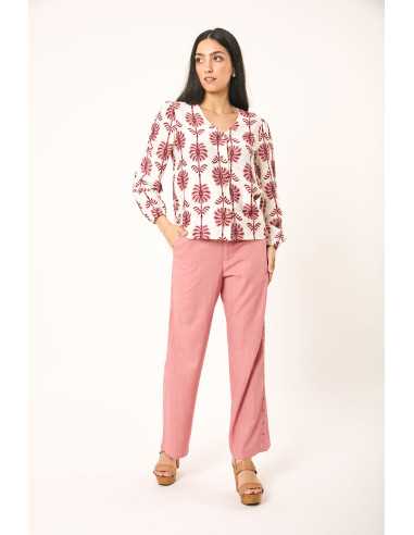 Pantalón largo ancho liso lino bolsillos tachuelas LYLU modelo S2629112