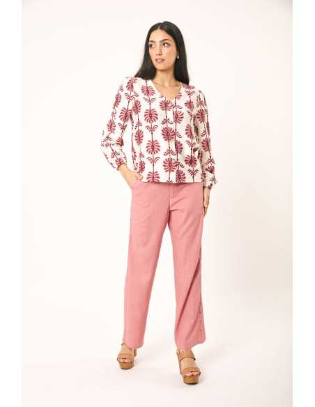 Pantalón largo ancho liso lino bolsillos tachuelas LYLU modelo S2629112