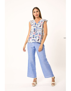 Blusa manga corta estampada cuello pico LYLU modelo S2687123