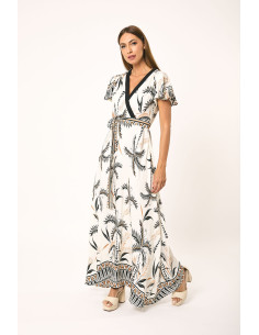 Vestido largo estampado manga corta cuello cruzado LYLU modelo S2683135