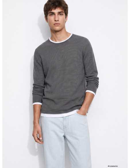 Suéter manga larga punto gris cuello color TIFFOSI modelo 10059036