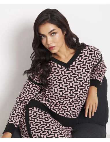 Suéter manga larga punto estampado cuello pico LYLU modelo A2619106