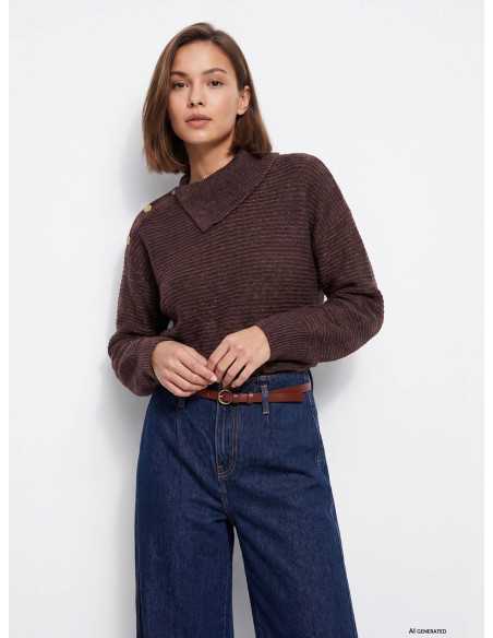 Suéter manga larga punto berenjena botones hombro TIFFOSI modelo 10067443
